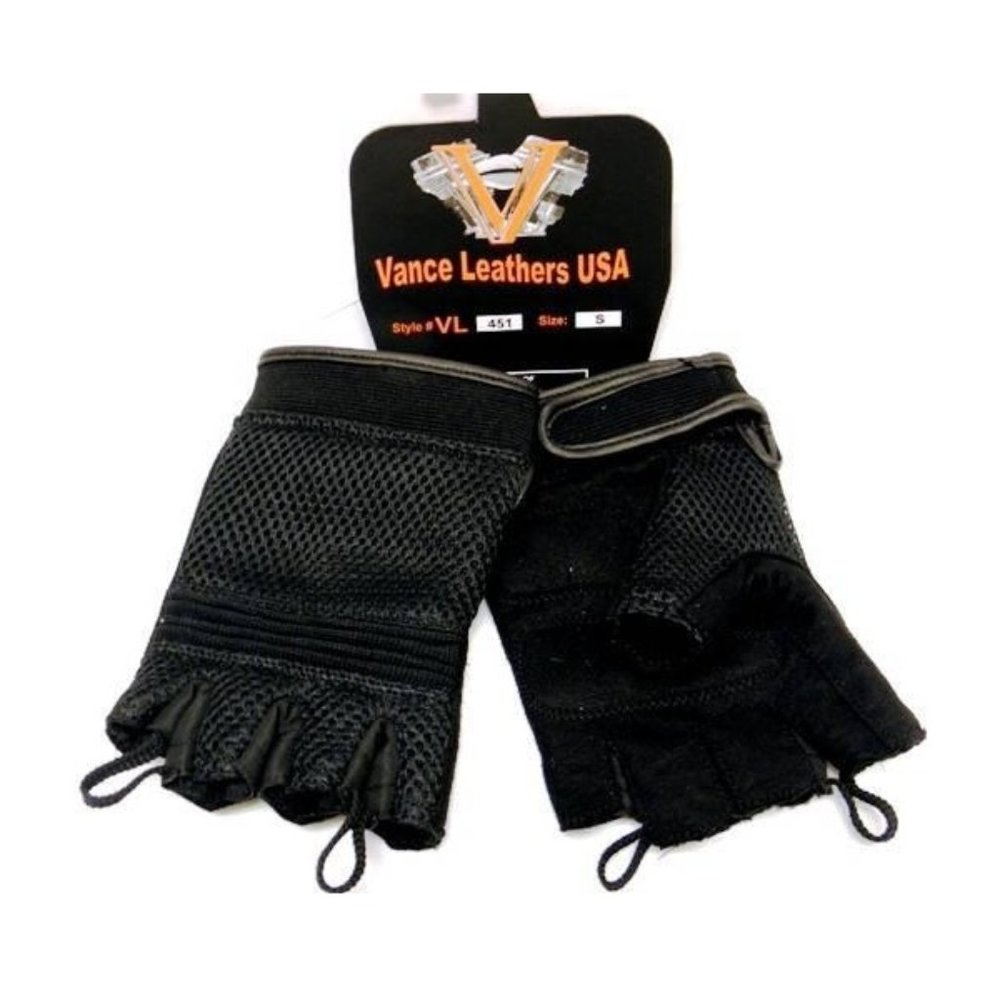 Mesh Fingerless Gloves with Heavy Duty Gel Suede Palm and Pull Tabs